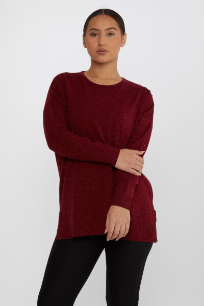 Knitted Sweater Slit Detail Claret Red - 31632 | KAZEE (Set of 3 XL-2XL-3XL) - 2