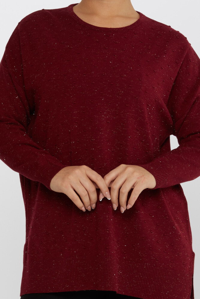 Knitted Sweater Slit Detail Claret Red - 31632 | KAZEE (Set of 3 XL-2XL-3XL) - 3