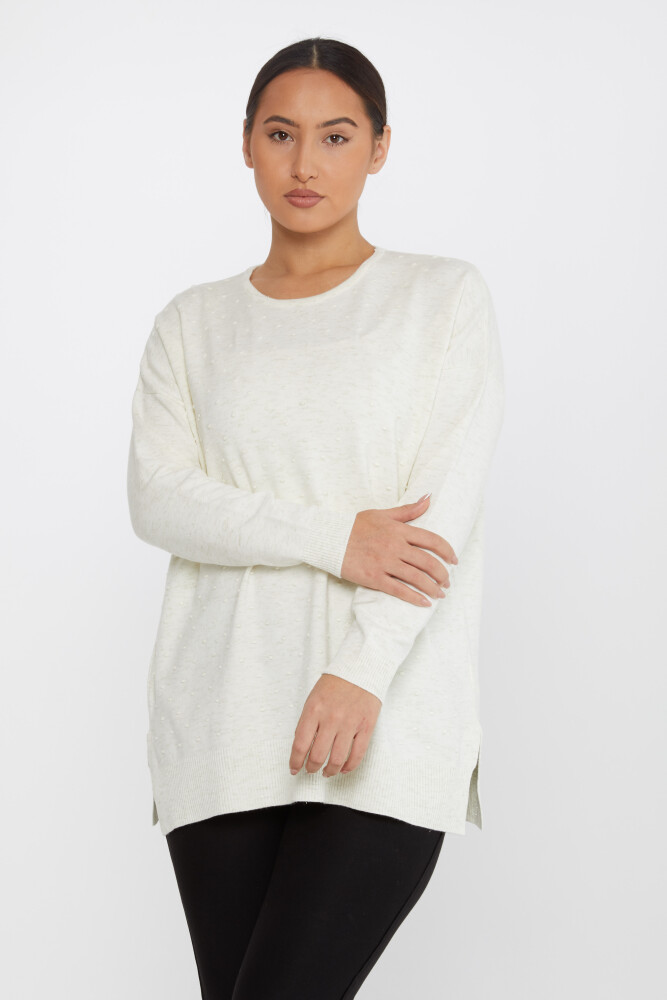 Knitted Sweater Slit Detail Ecru - 31632 | KAZEE (Set of 3 XL-2XL-3XL) - 1