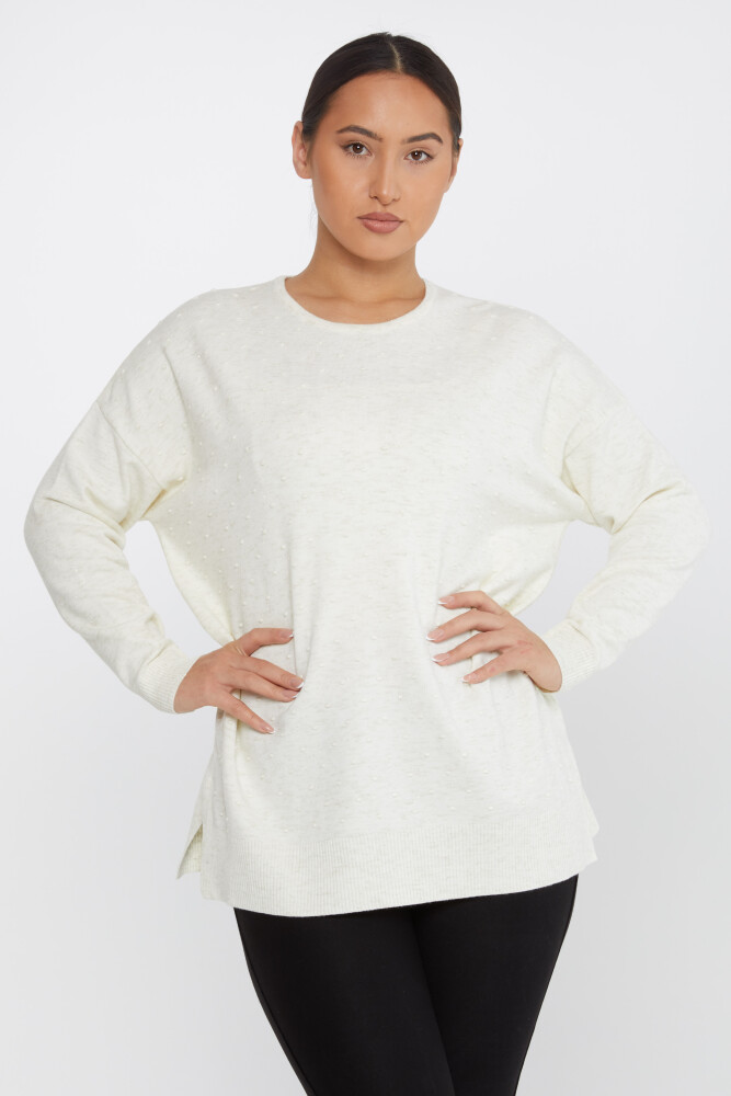 Knitted Sweater Slit Detail Ecru - 31632 | KAZEE (Set of 3 XL-2XL-3XL) - 2