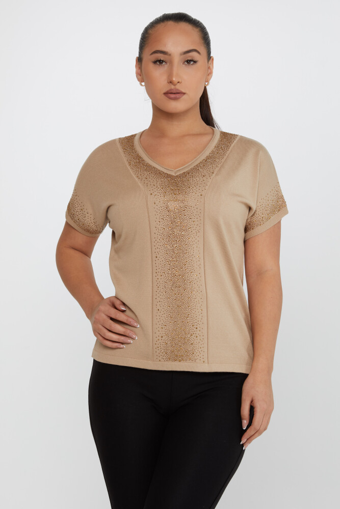 Knitted Sweater Stone Embroidered Beige - 30761 | KAZEE (Set of 4 L-XL-2XL-3XL) - 2