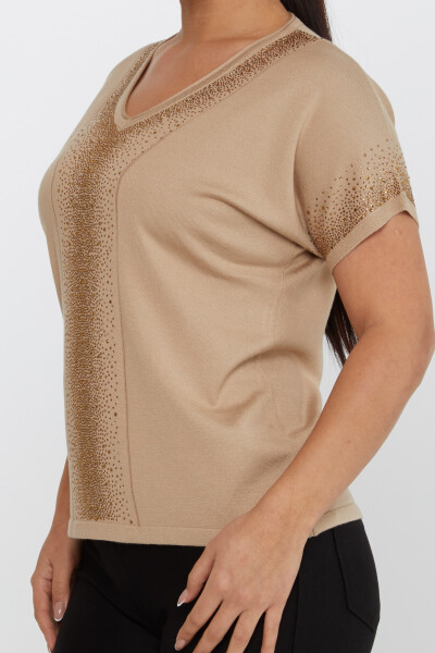 Knitted Sweater Stone Embroidered Beige - 30761 | KAZEE (Set of 4 L-XL-2XL-3XL) - 4