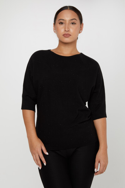 Knitted Sweater Stone Embroidered Black - 31065 | KAZEE (Set of 4 M-L-XL-2XL) 