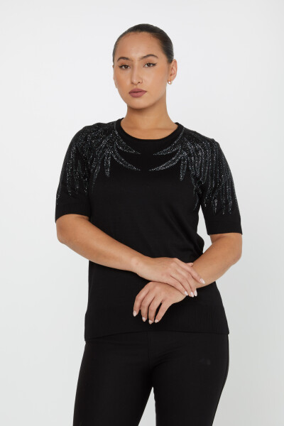 Knitted Sweater Stone Embroidered Black - 31237 | KAZEE (Set of 3 S-M-L) 