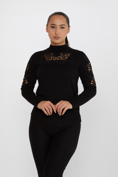 Knitted Sweater Stone Embroidered Black - 31262 | KAZEE (Set of 4 M-L-XL-2XL) 