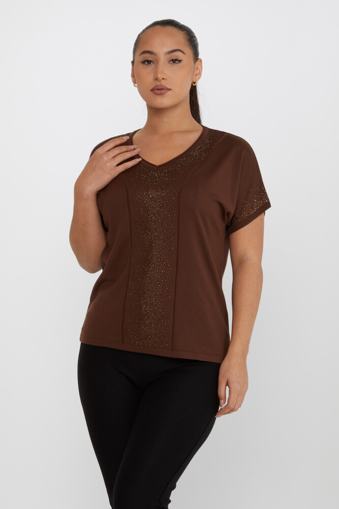 Knitted Sweater Stone Embroidered Brown - 30761 | KAZEE (Set of 4 L-XL-2XL-3XL) - 2