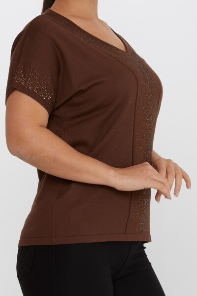 Knitted Sweater Stone Embroidered Brown - 30761 | KAZEE (Set of 4 L-XL-2XL-3XL) - 4