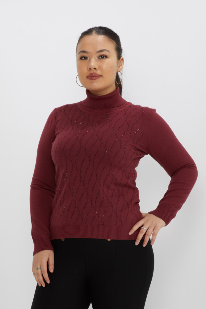 Knitted Sweater Stone Embroidered Claret Red - 31151 | KAZEE (Set of 3 M-L-XL) - 1