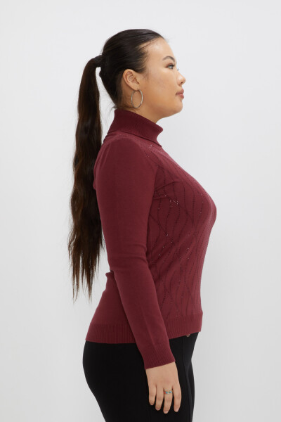 Knitted Sweater Stone Embroidered Claret Red - 31151 | KAZEE (Set of 3 M-L-XL) - 3