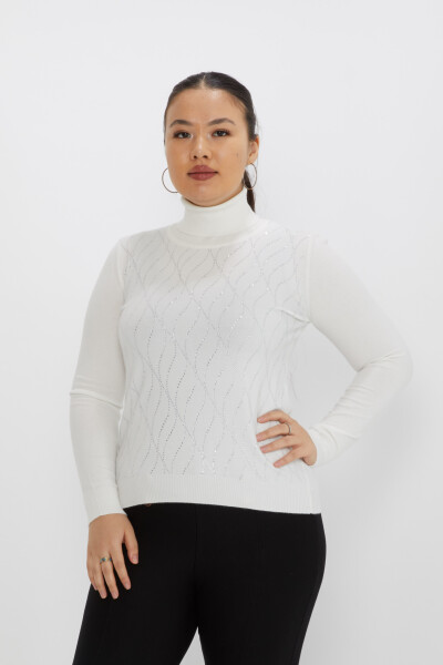 Knitted Sweater Stone Embroidered Ecru - 31151 | KAZEE (Set of 3 M-L-XL) 