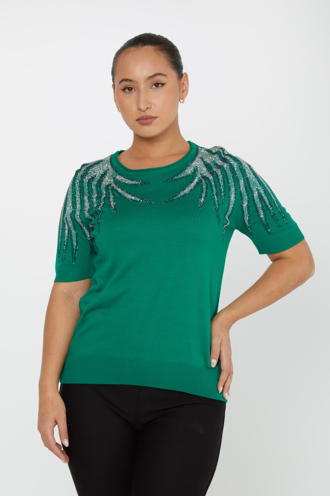 Knitted Sweater Stone Embroidered Emerald - 31237 | KAZEE (Set of 3 S-M-L) - 1