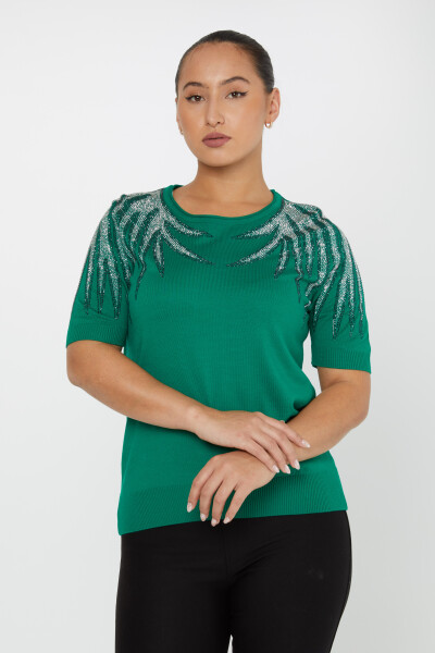 Knitted Sweater Stone Embroidered Emerald - 31237 | KAZEE (Set of 3 S-M-L) - 2