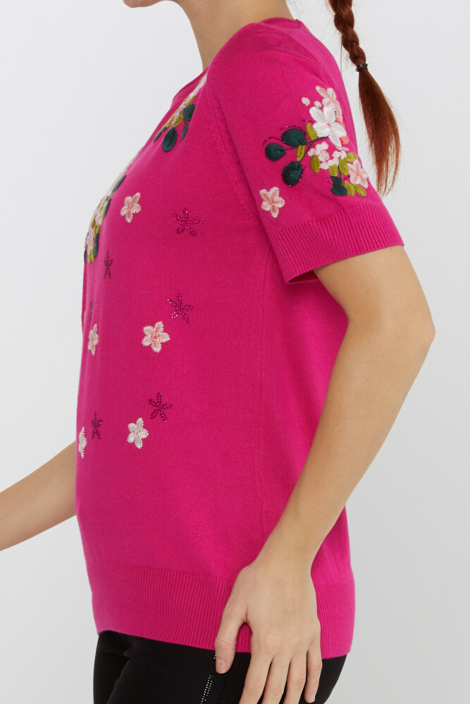 Knitted Sweater Stone Embroidered Fuchsia - 16761 | KAZEE (Set of 4 L-XL-2XL-3XL) - 3