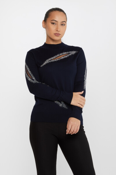 Knitted Sweater Stone Embroidered Navy Blue - 30090 | KAZEE (Set of 4 M-L-XL-2XL) 