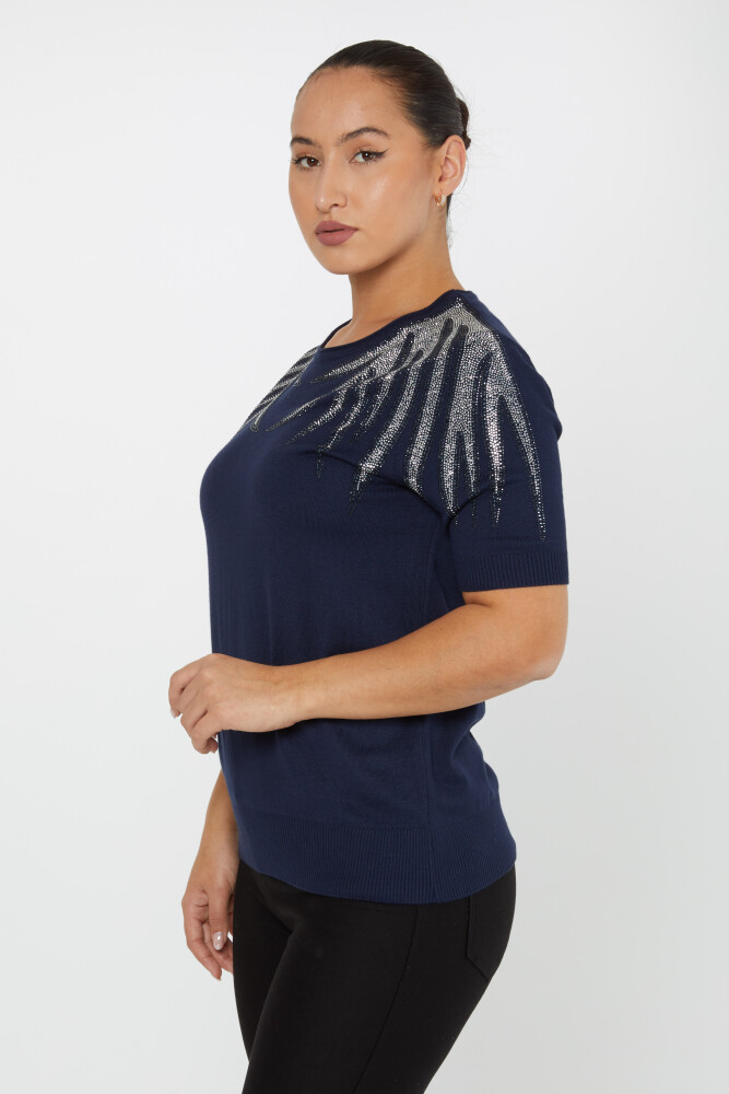 Knitted Sweater Stone Embroidered Navy Blue - 31237 | KAZEE (Set of 3 S-M-L) - 2