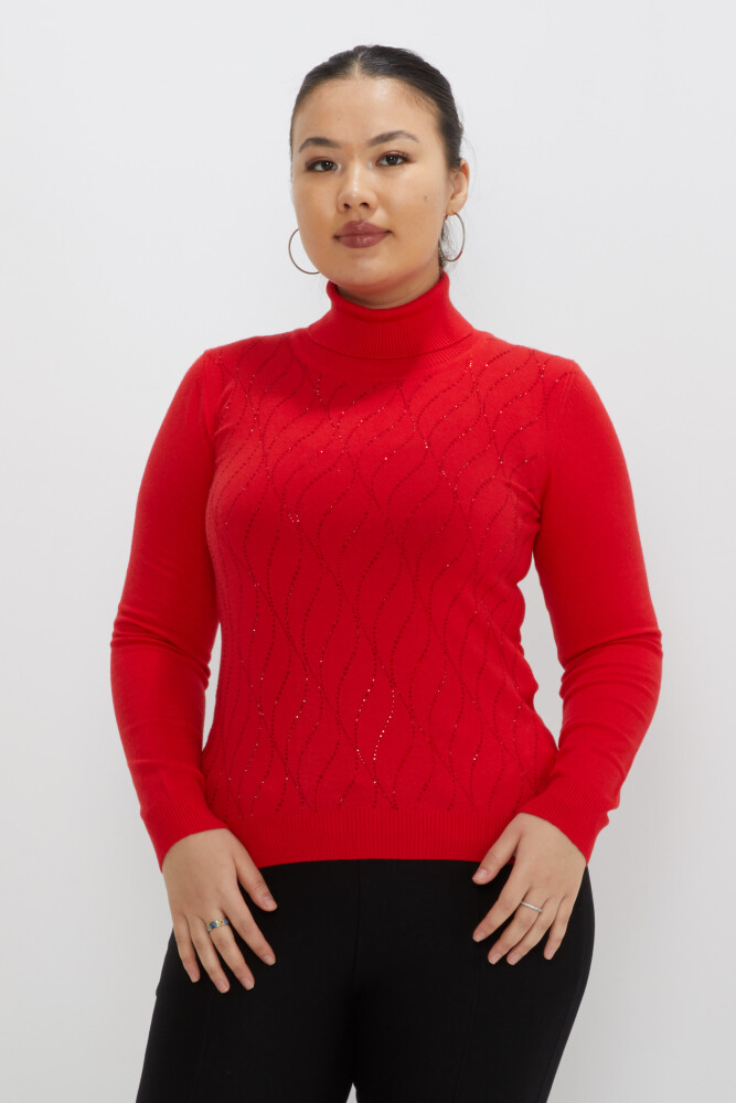 Knitted Sweater Stone Embroidered Red - 31151 | KAZEE (Set of 3 M-L-XL) - 1