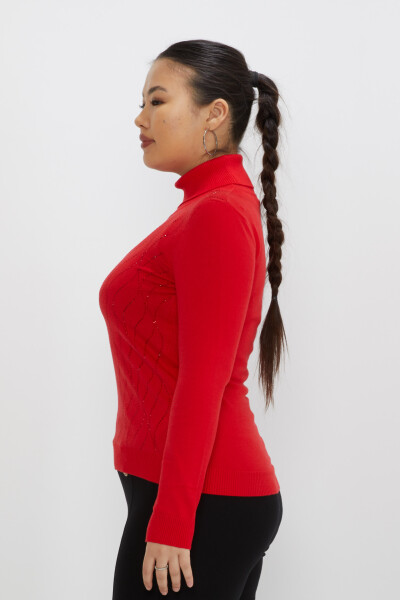 Knitted Sweater Stone Embroidered Red - 31151 | KAZEE (Set of 3 M-L-XL) - 3