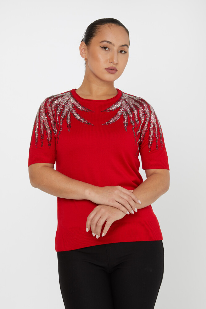 Knitted Sweater Stone Embroidered Red - 31237 | KAZEE (Set of 3 S-M-L) - 1