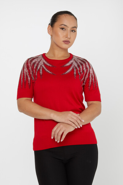 Knitted Sweater Stone Embroidered Red - 31237 | KAZEE (Set of 3 S-M-L) 