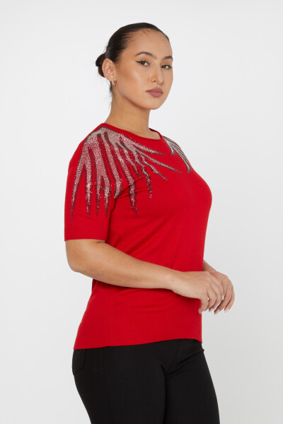 Knitted Sweater Stone Embroidered Red - 31237 | KAZEE (Set of 3 S-M-L) - 2