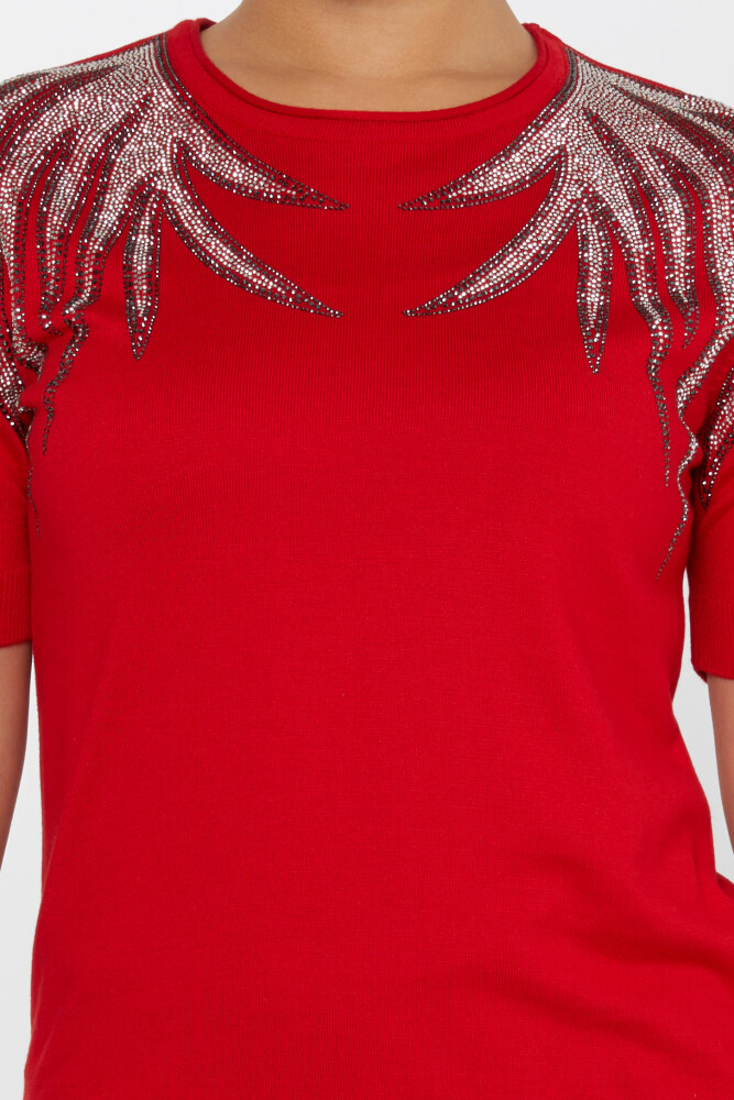 Knitted Sweater Stone Embroidered Red - 31237 | KAZEE (Set of 3 S-M-L) - 3