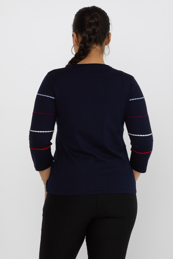 Knitted Sweater Stripe Embroidered Navy Blue-Blue - 31392 | KAZEE (Set of 3 M-L-XL) - 4