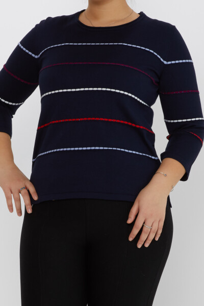 Knitted Sweater Stripe Embroidered Navy Blue-Blue - 31392 | KAZEE (Set of 3 M-L-XL) - 2