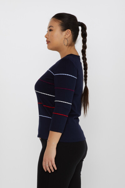 Knitted Sweater Stripe Embroidered Navy Blue-Blue - 31392 | KAZEE (Set of 3 M-L-XL) - 3