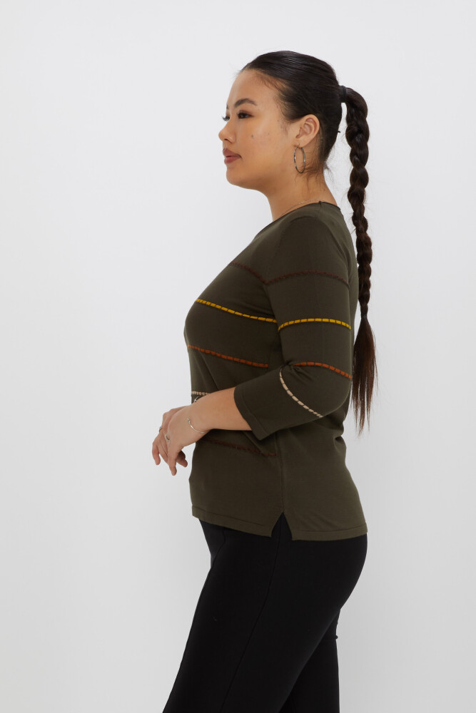 Knitted Sweater Stripe Embroidered Vert-Brown - 31392 | KAZEE (Set of 3 M-L-XL) - 3