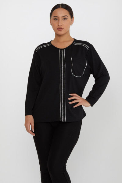 Knitted Sweater Stripe Stone Embroidered Black - 2234 | KAZEE (Set of 3 L-XL-2XL) 