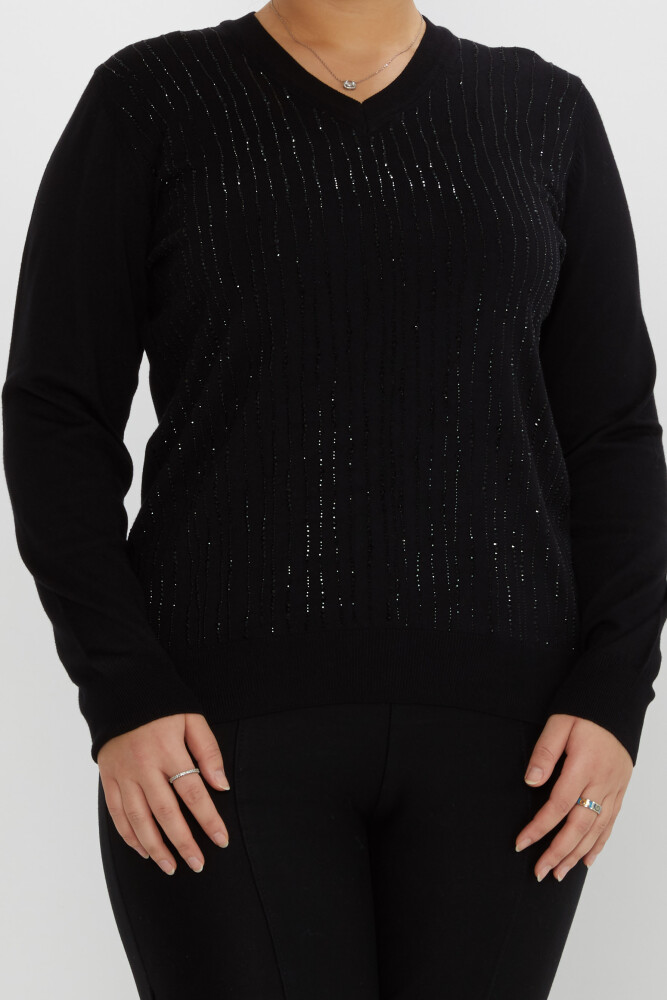 Knitted Sweater Stripe Stone Embroidered Black - 31500 | KAZEE (Set of 3 L-XL-2XL) - 2