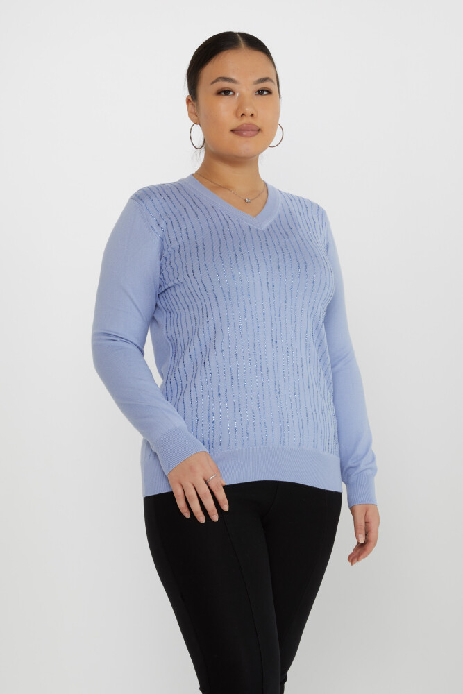 Knitted Sweater Stripe Stone Embroidered Blue - 31500 | KAZEE (Set of 3 L-XL-2XL) - 1