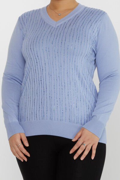 Knitted Sweater Stripe Stone Embroidered Blue - 31500 | KAZEE (Set of 3 L-XL-2XL) - 2