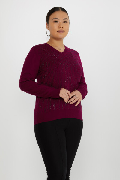 Knitted Sweater Stripe Stone Embroidered Purple - 31500 | KAZEE (Set of 3 L-XL-2XL) 