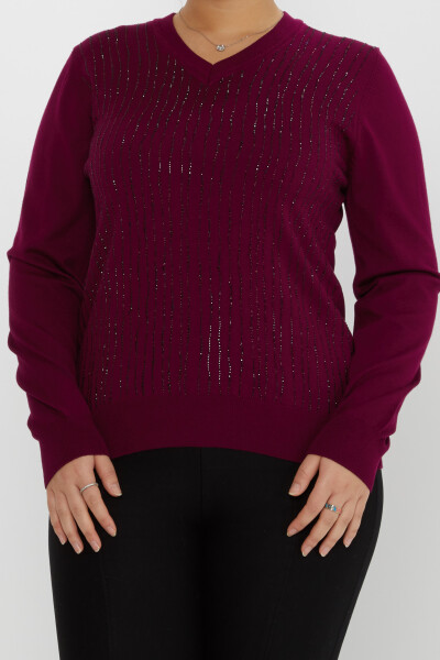 Knitted Sweater Stripe Stone Embroidered Purple - 31500 | KAZEE (Set of 3 L-XL-2XL) - 2