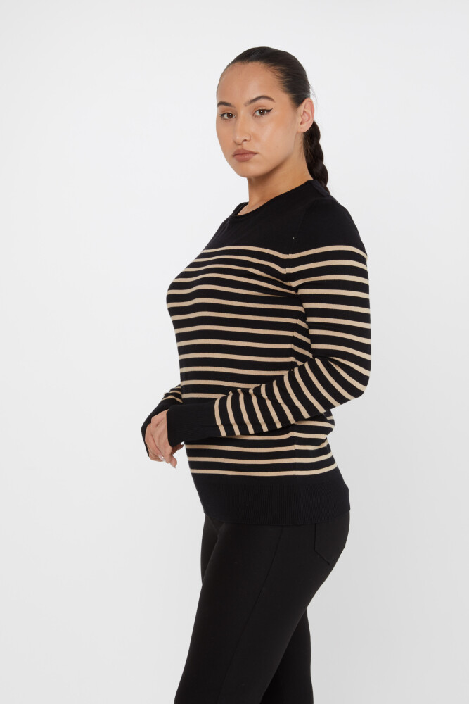 Knitted Sweater Striped Black-Beige - 30898 | KAZEE (Set of 4 M-L-XL-2XL) - 2