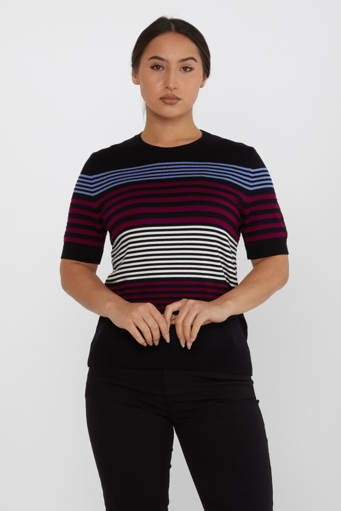 Knitted Sweater Striped Black-Burgundy - 31689 | KAZEE (Set of 3 XL-2XL-3XL) - 1