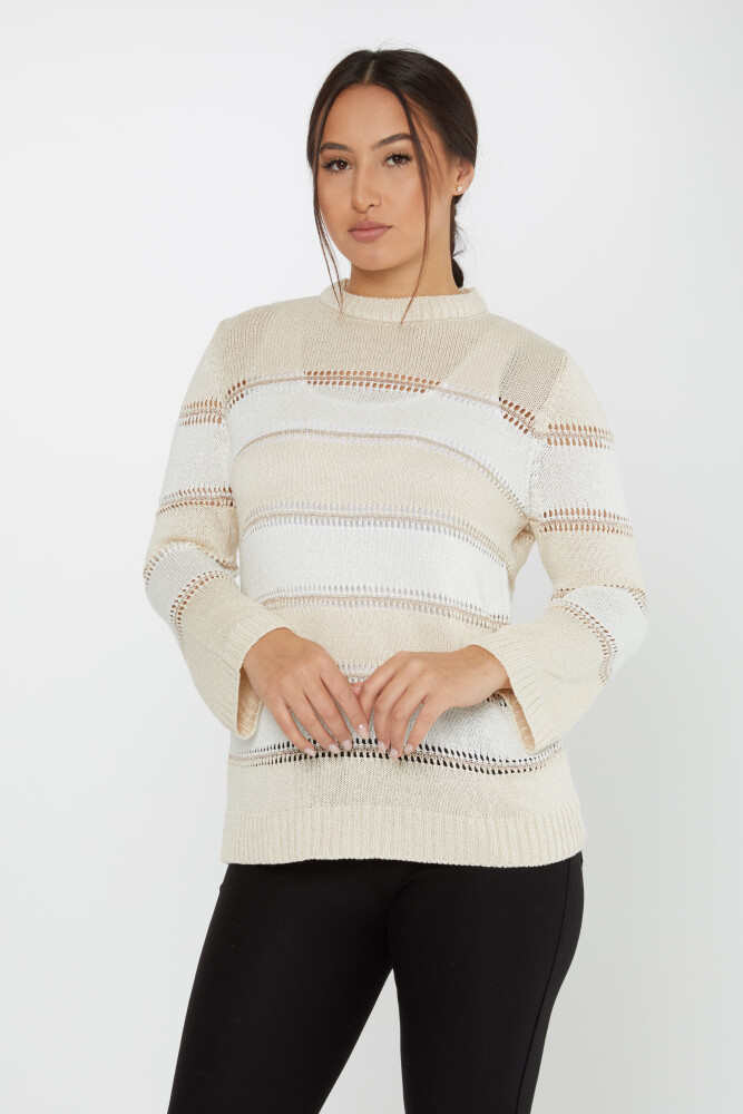 Knitted Sweater Two-Tone Beige-Bone - 30298 | KAZEE (Set of 3 M-L-XL) - 1