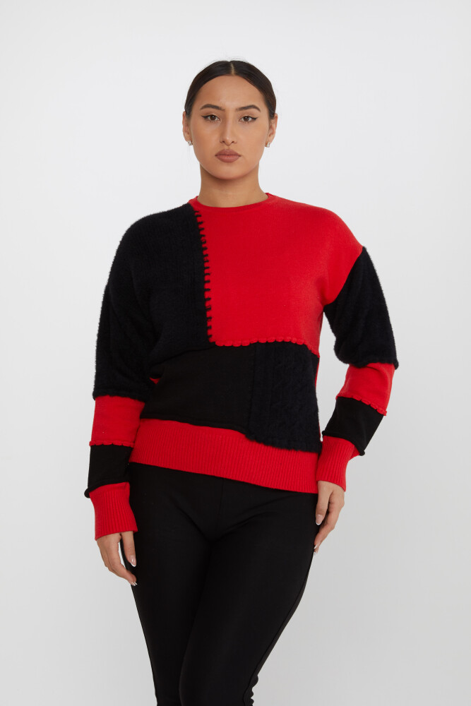 Knitted Sweater Two-Tone Black-Red - 30918 | KAZEE (Set of 4 S-M-L-XL) - 1