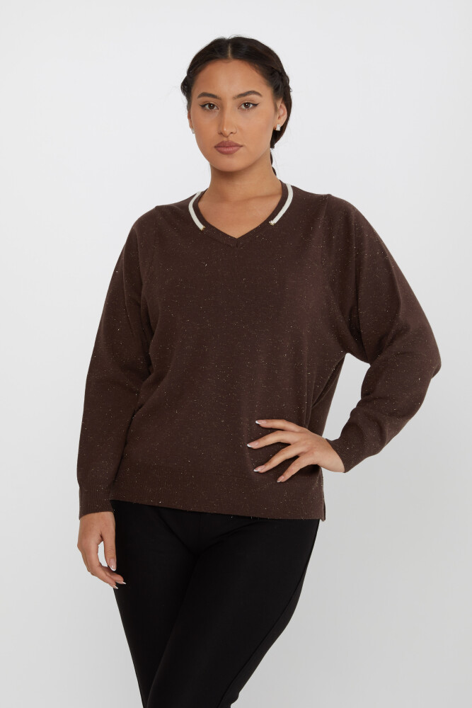 Knitted Sweater V Neck Brown - 31649 | KAZEE (Set of 3 L-XL-2XL) - 1