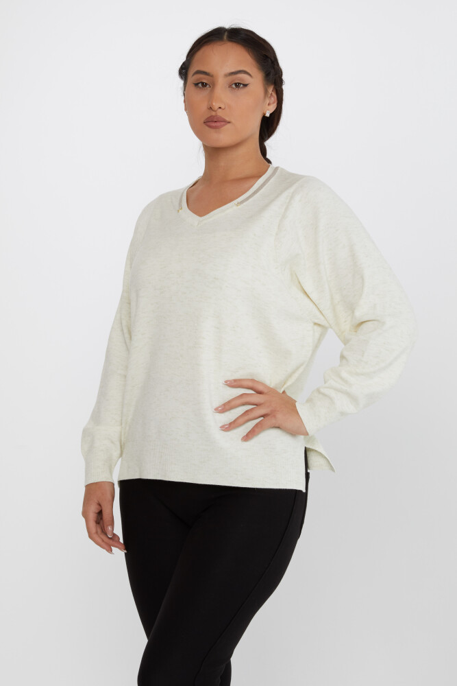 Knitted Sweater V Neck Ecru - 31649 | KAZEE (Set of 3 L-XL-2XL) - 1