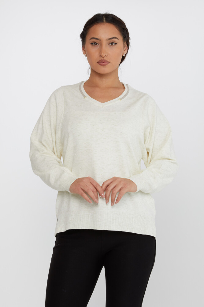 Knitted Sweater V Neck Ecru - 31649 | KAZEE (Set of 3 L-XL-2XL) - 2