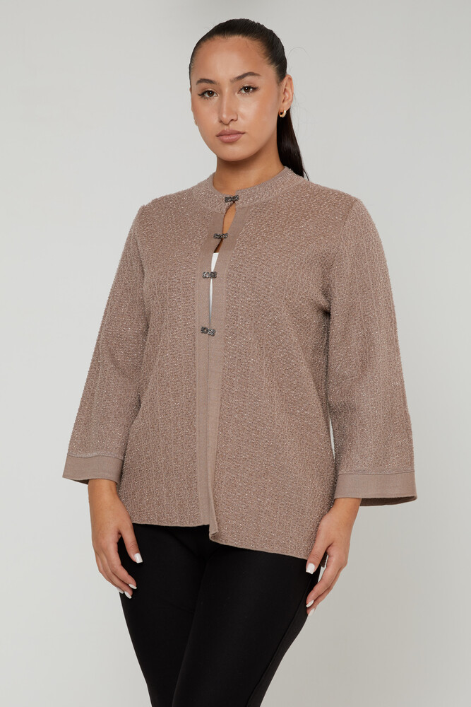 Strickjacke mit Glitzer-Übergang, langärmlig, Nerz – 30710 | KAZEE (4er-Set M-L-XL-2XL) - 1