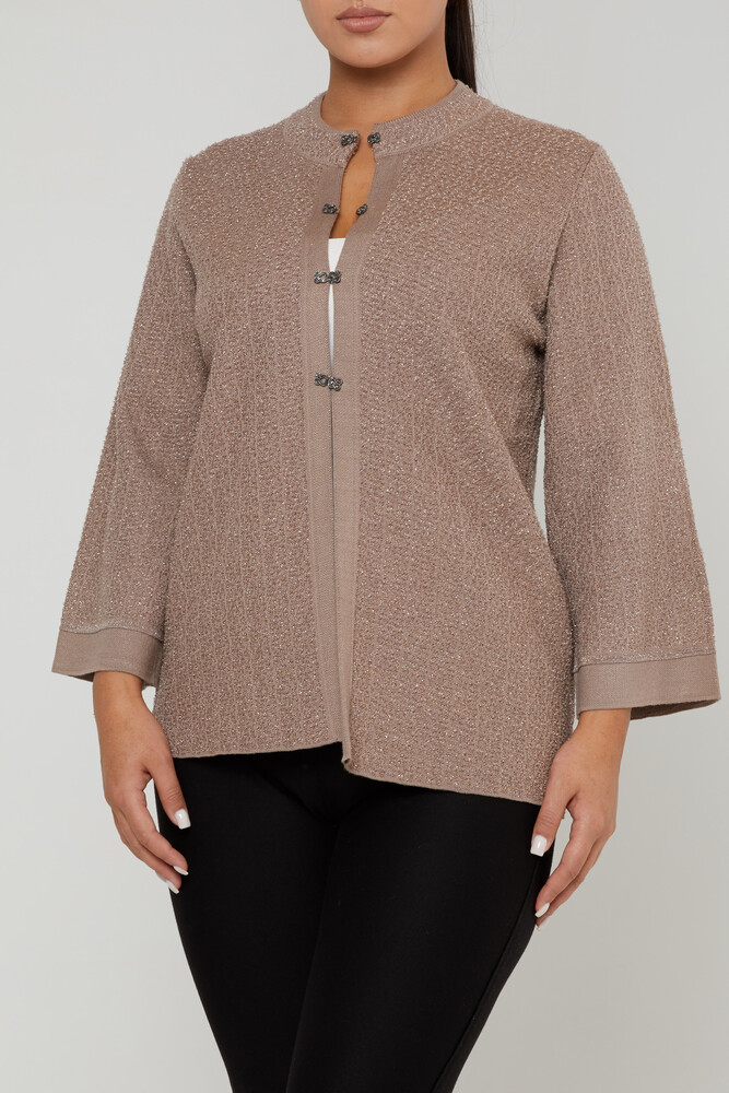 Strickjacke mit Glitzer-Übergang, langärmlig, Nerz – 30710 | KAZEE (4er-Set M-L-XL-2XL) - 3