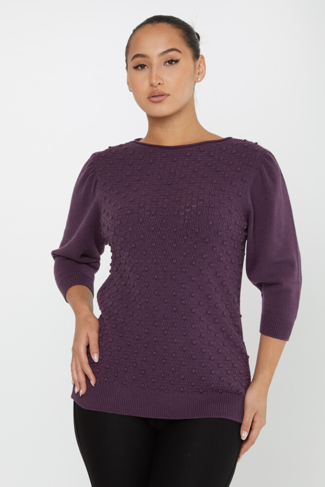 Knitwear Sweater with Balloon Sleeves Purple - 30340 | KAZEE (Set of 4 S-M-L-XL) - 1