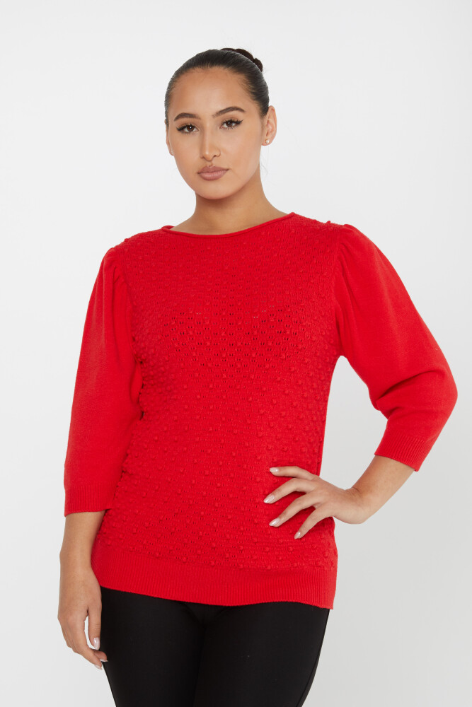 Knitted Sweater Balloon Sleeve Red - 30340 | KAZEE (Set of 4 S-M-L-XL) - 1