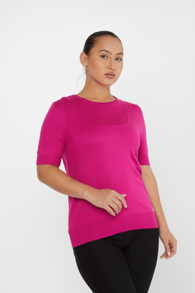 Knitted Sweater Short Sleeve Fuchsia - 16271 | KAZEE (Set of 4 L-XL-2XL-3XL) - 2