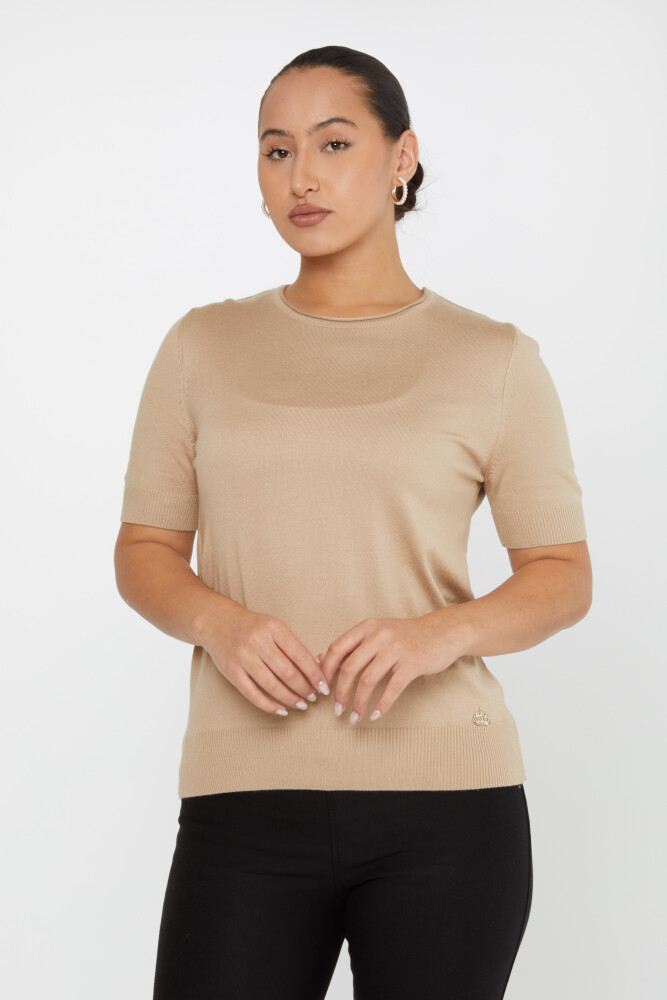 Knitted Sweater Short Sleeve Beige - 16271 | KAZEE (Set of 4 L-XL-2XL-3XL) - 1