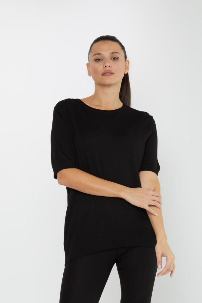 Knitted Sweater Short Sleeve Black - 16271 | KAZEE (Set of 4 L-XL-2XL-3XL) - 1