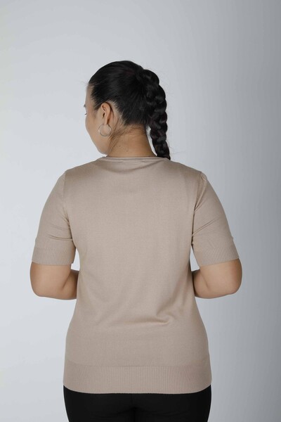 Knitted Sweater Short Sleeve Dark Beige - 15943 | KAZEE (Set of 3 S-M-L) - Thumbnail